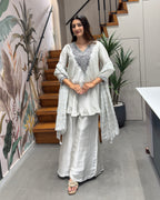 Silver Mist Handwork Kurta Palazzo Set ✨🤍