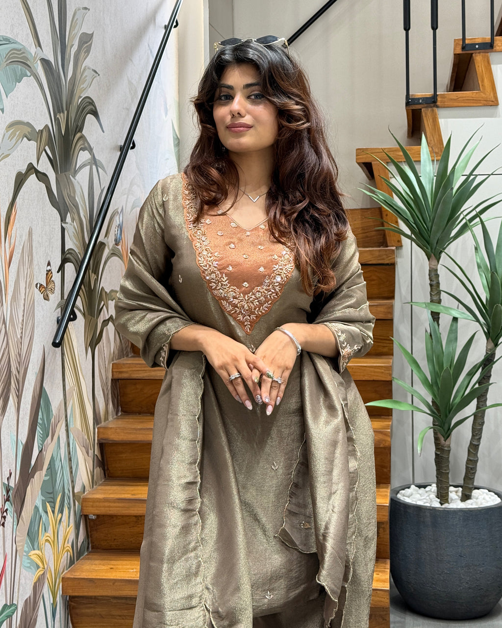 Elegant Handworked Kurti Palazzo Set with Dupatta