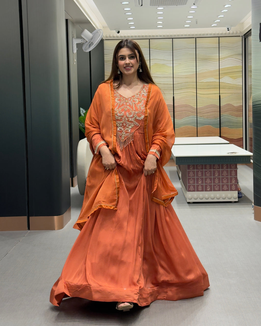 Elegant Heavy Flair Handwork Gown Set with Dupatta