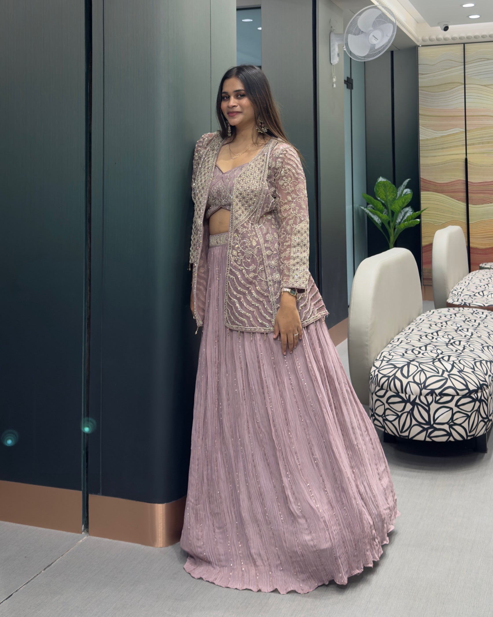 Lavender Designer Handworked Koti Style Lehenga Set with Inner