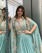 Elegant Sea Green Handworked Inner, Coti & Lehenga Set