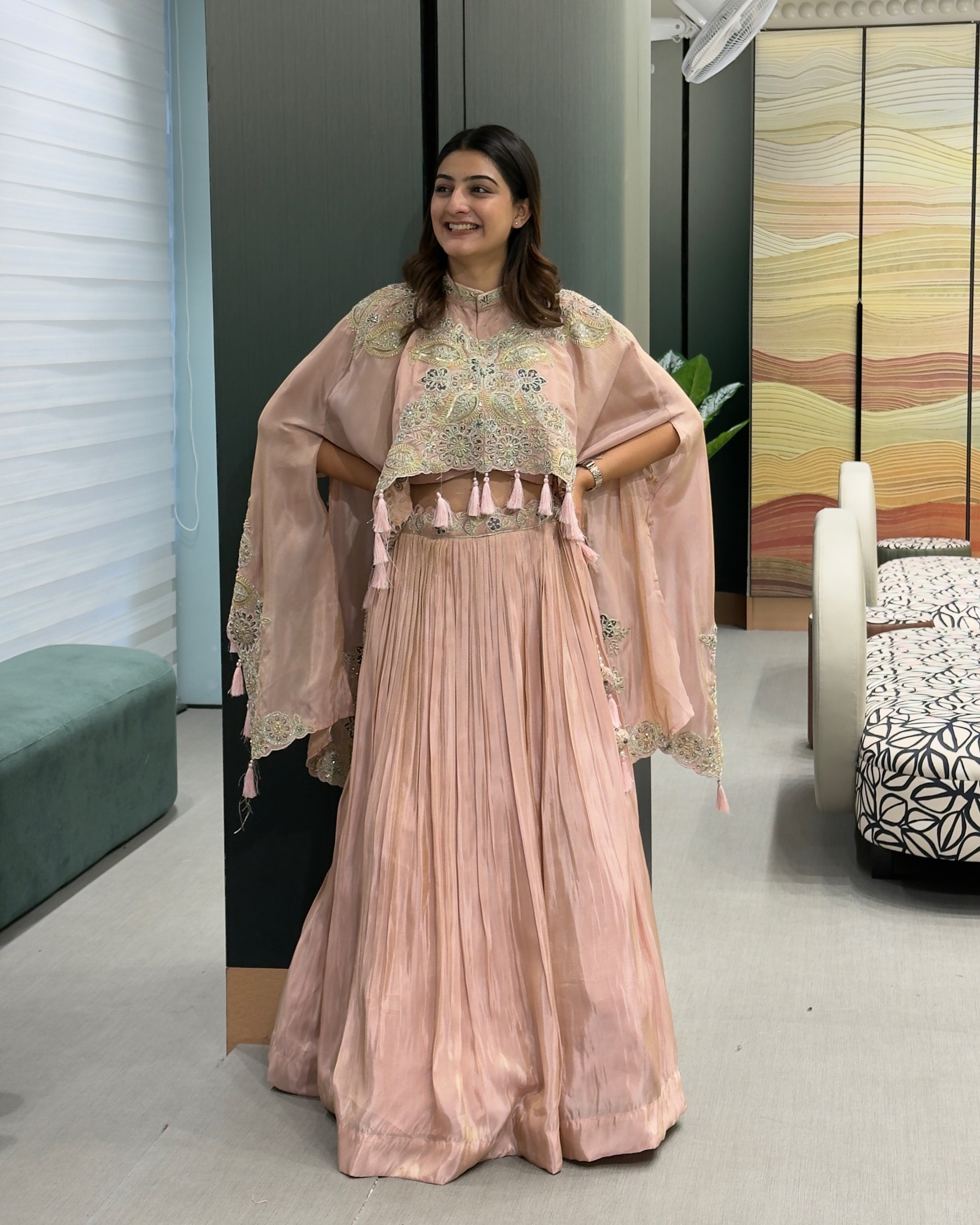 Designer Handworked Cape Style Lehenga Set with Inner
