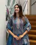 Printed Full Length Kurti with Full Flair Palazzo & Dupatta Set