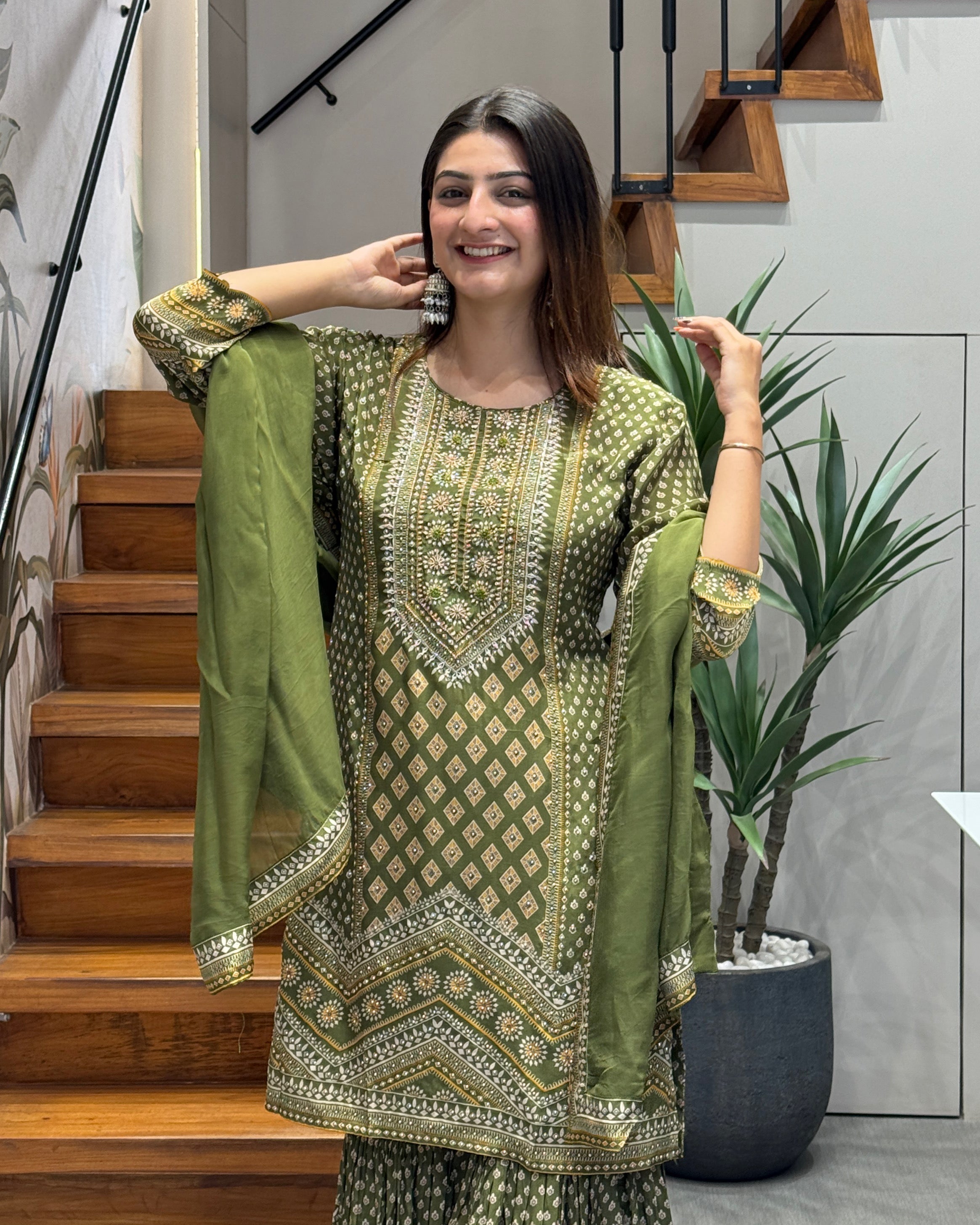Olive Grace Shimmer Silk Sharara Set