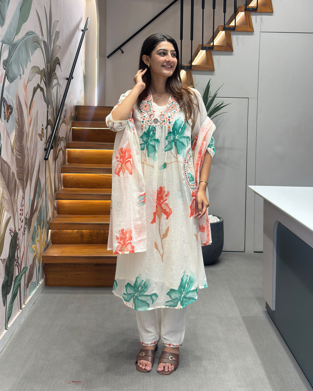 Blooming Flora Handworked Cotton Suit Set