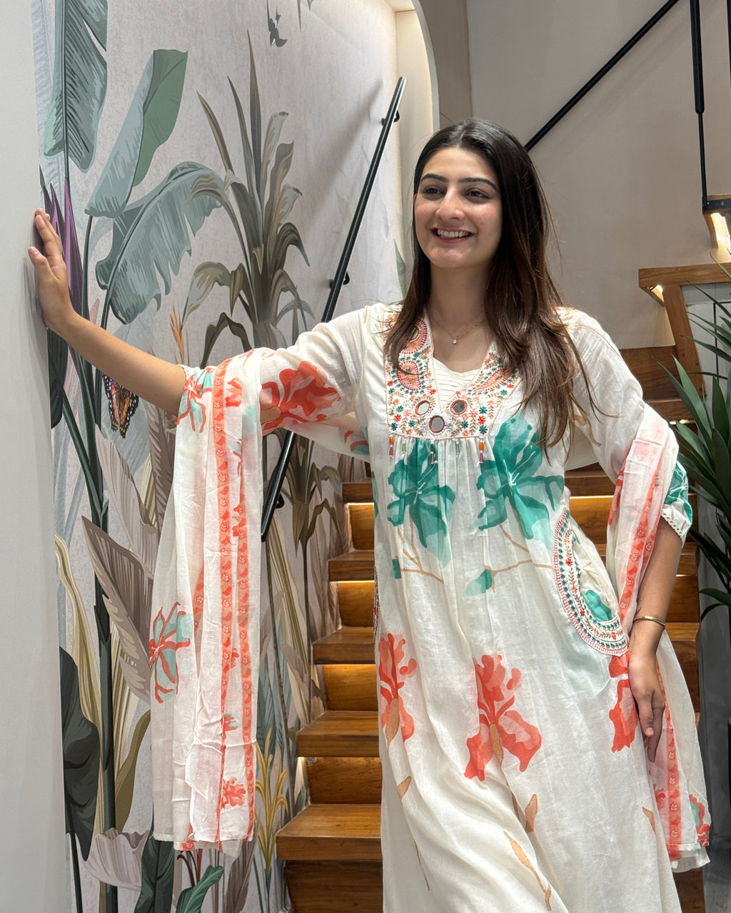 Blooming Flora Handworked Cotton Suit Set