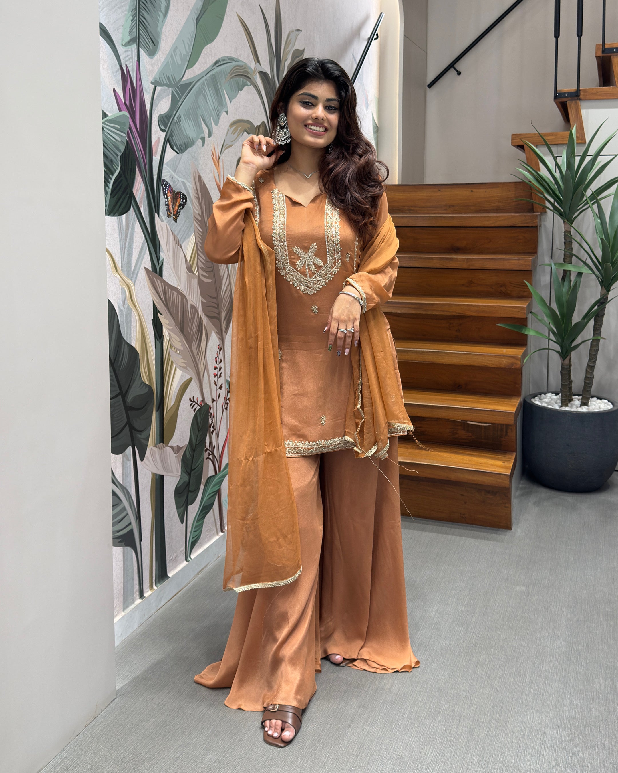 Elegant Mustard Gold Handworked Palazzo Set with Dupatta