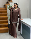 Elegant Chocolate Brown Handworked Three Piece Set