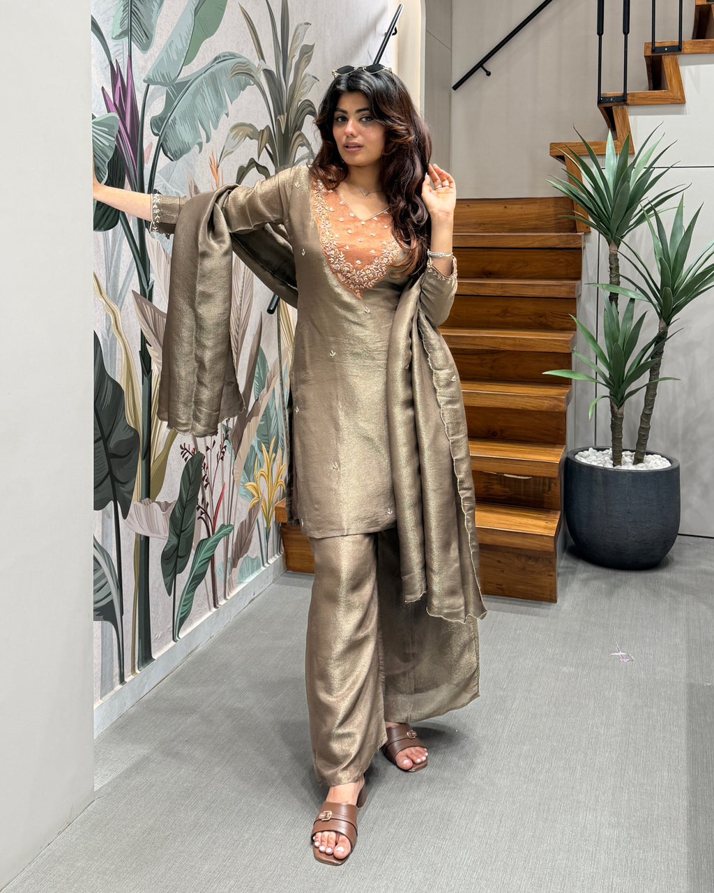 Elegant Handworked Kurti Palazzo Set with Dupatta