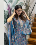 Printed Full Length Kurti with Full Flair Palazzo & Dupatta Set