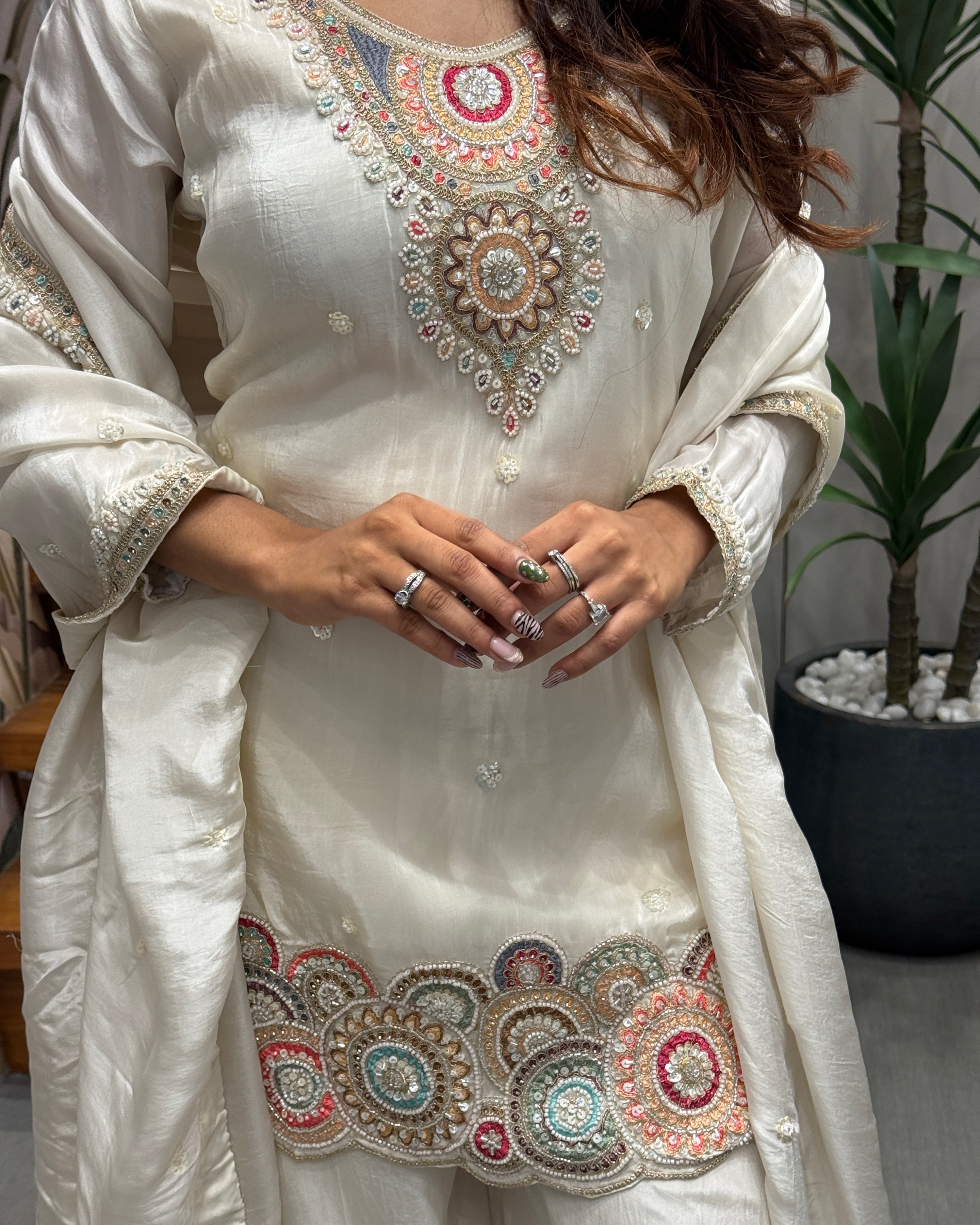 Elegant Handworked Palazzo Set with Dupatta