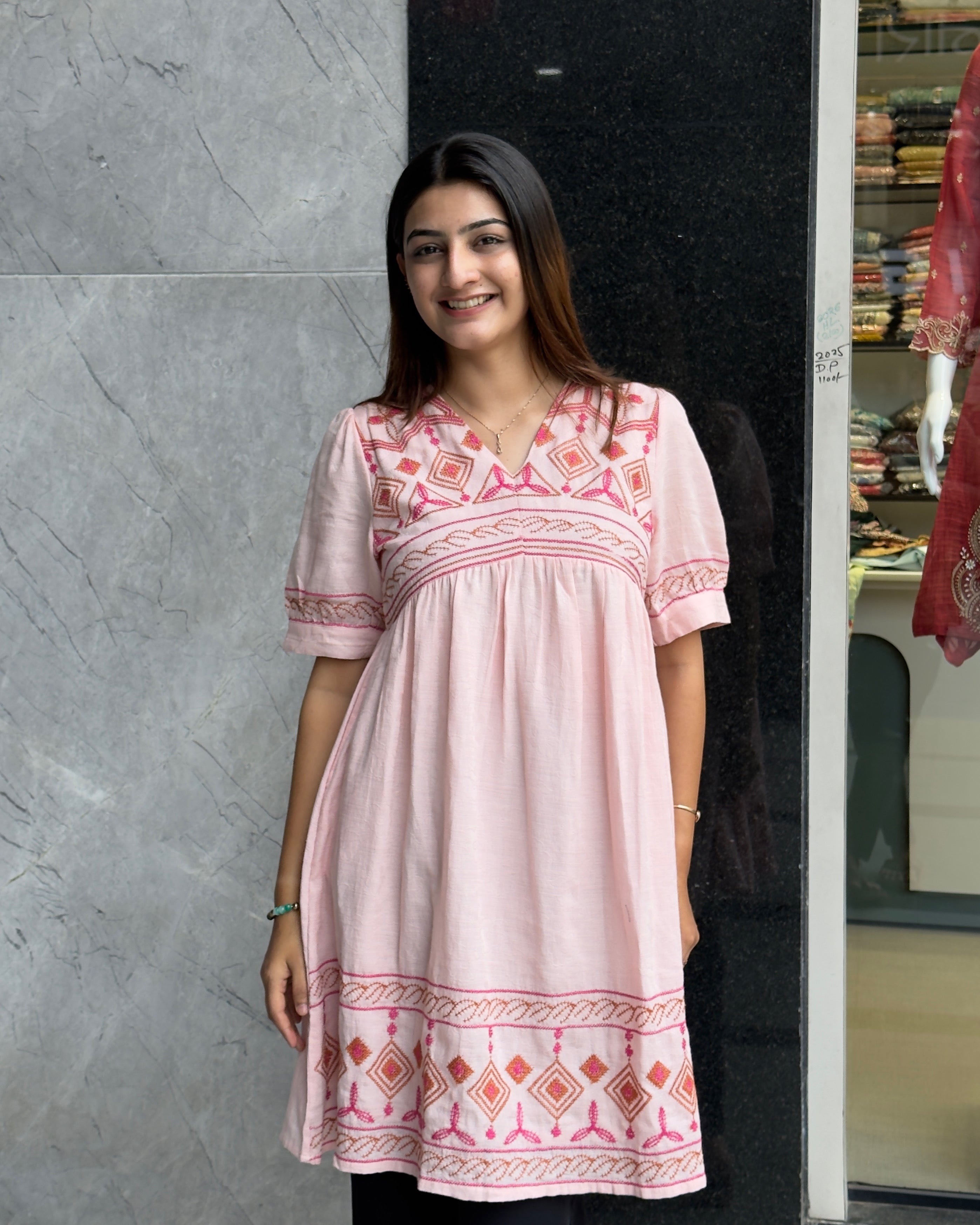 Elegant Blush Pink Embroidered Tunic