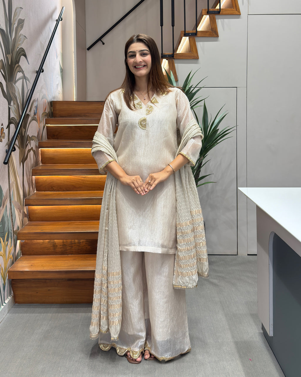 Elegant Handwork Three Piece Palazzo Set with Dupatta