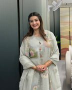 Floral Pure Mal Cotton 3-Piece Kurta Set with Dupatta