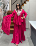 Designer Rani Pink Handworked Peplum Palazzo Set