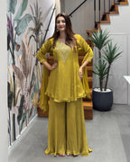 Elegant Handwork Top with Full Flair Palazzo & Dupatta Set