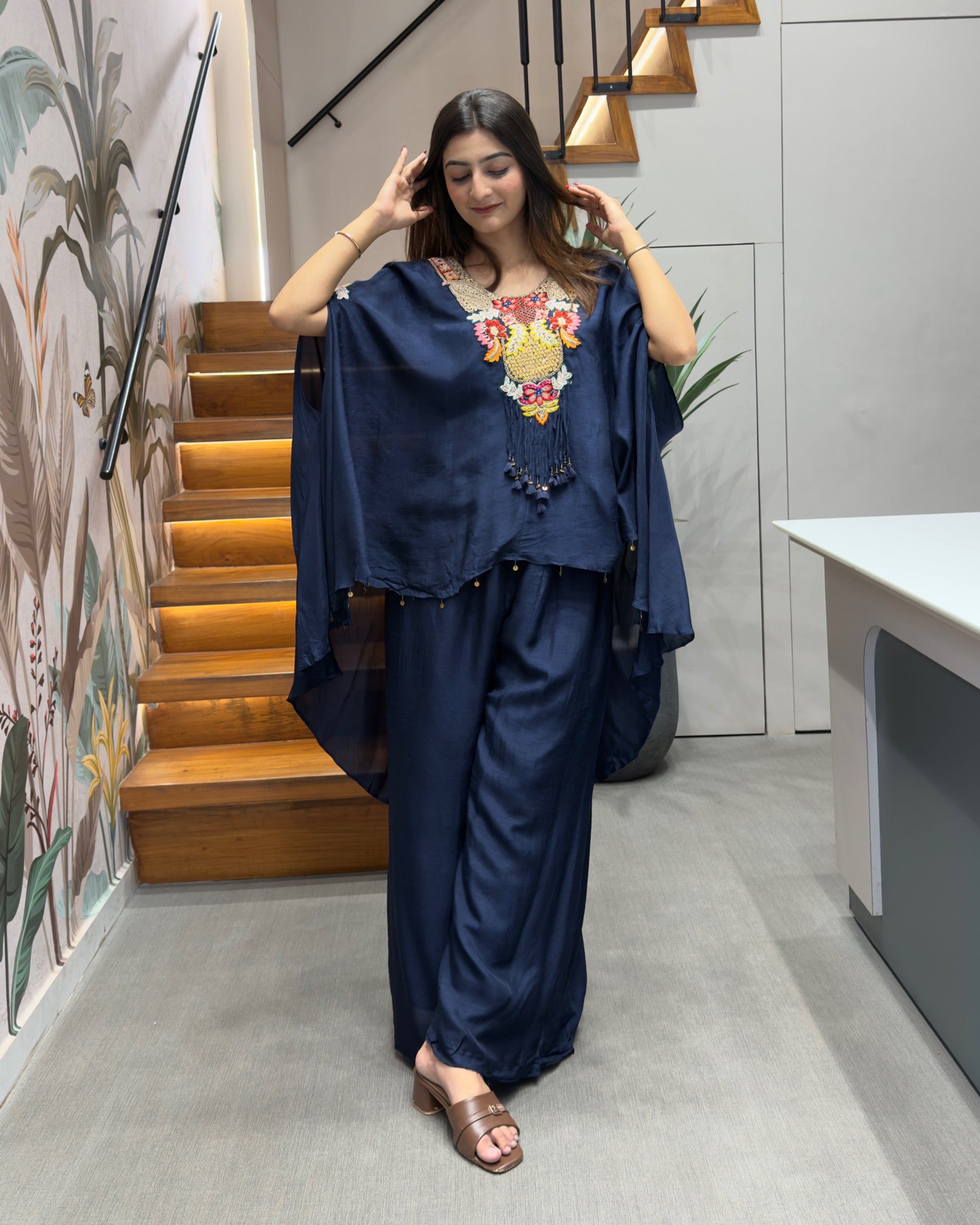 Designer Khatli Work Kaftan Palazzo Set