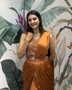 Rust Brown Designer Handworked Fish Cut Lehenga Set with Attached Dupatta