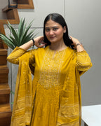 Elegant Mustard Yellow Handworked Three Piece Kurta Set