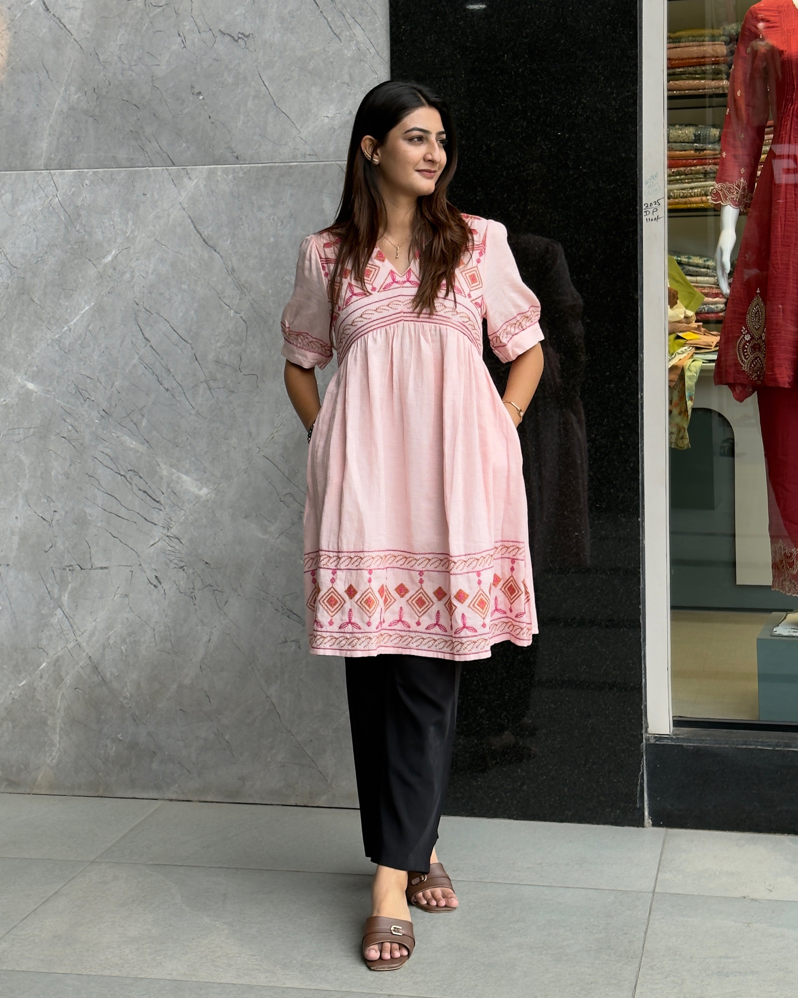 Elegant Blush Pink Embroidered Tunic