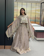 Champagne Gold Designer Handworked Cape Style Lehenga Set with Inner