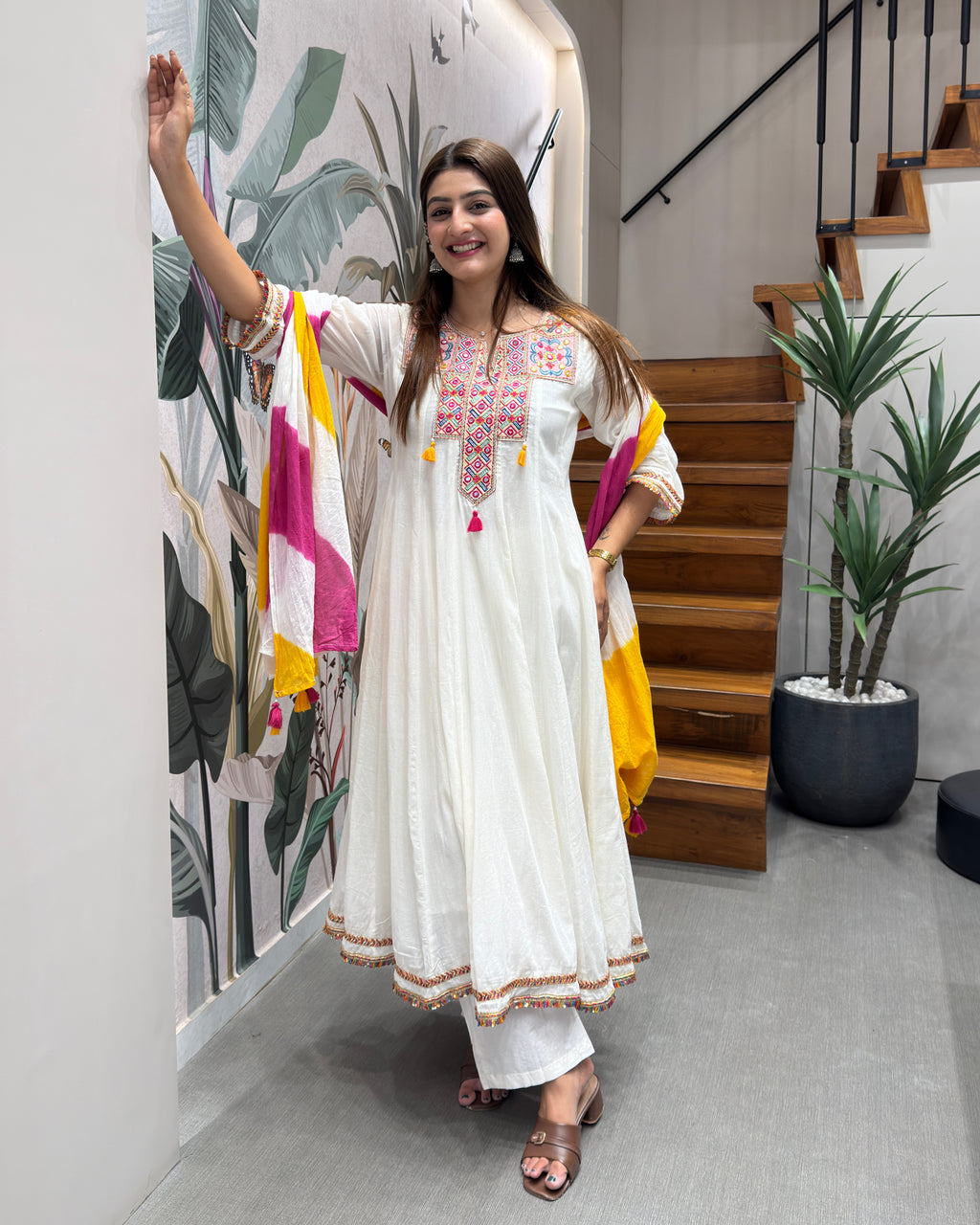 White with Yellow & Pink Multi-Colour