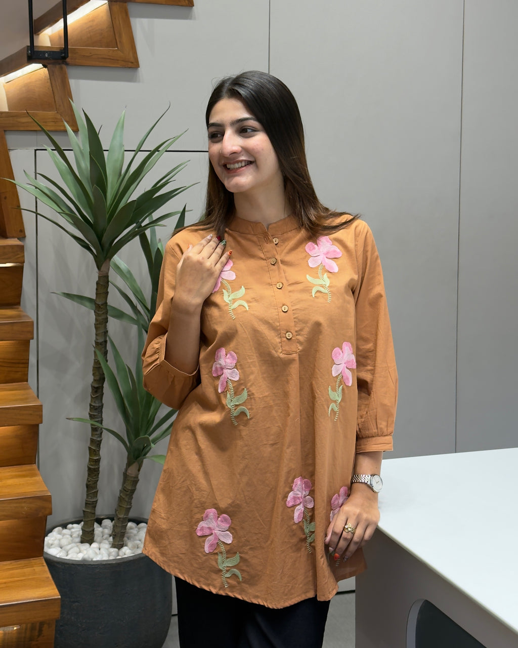 Floral Embroidered Cotton Tunic