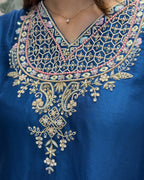 Royal Blue Handworked Silk Kurta Set with Dupatta