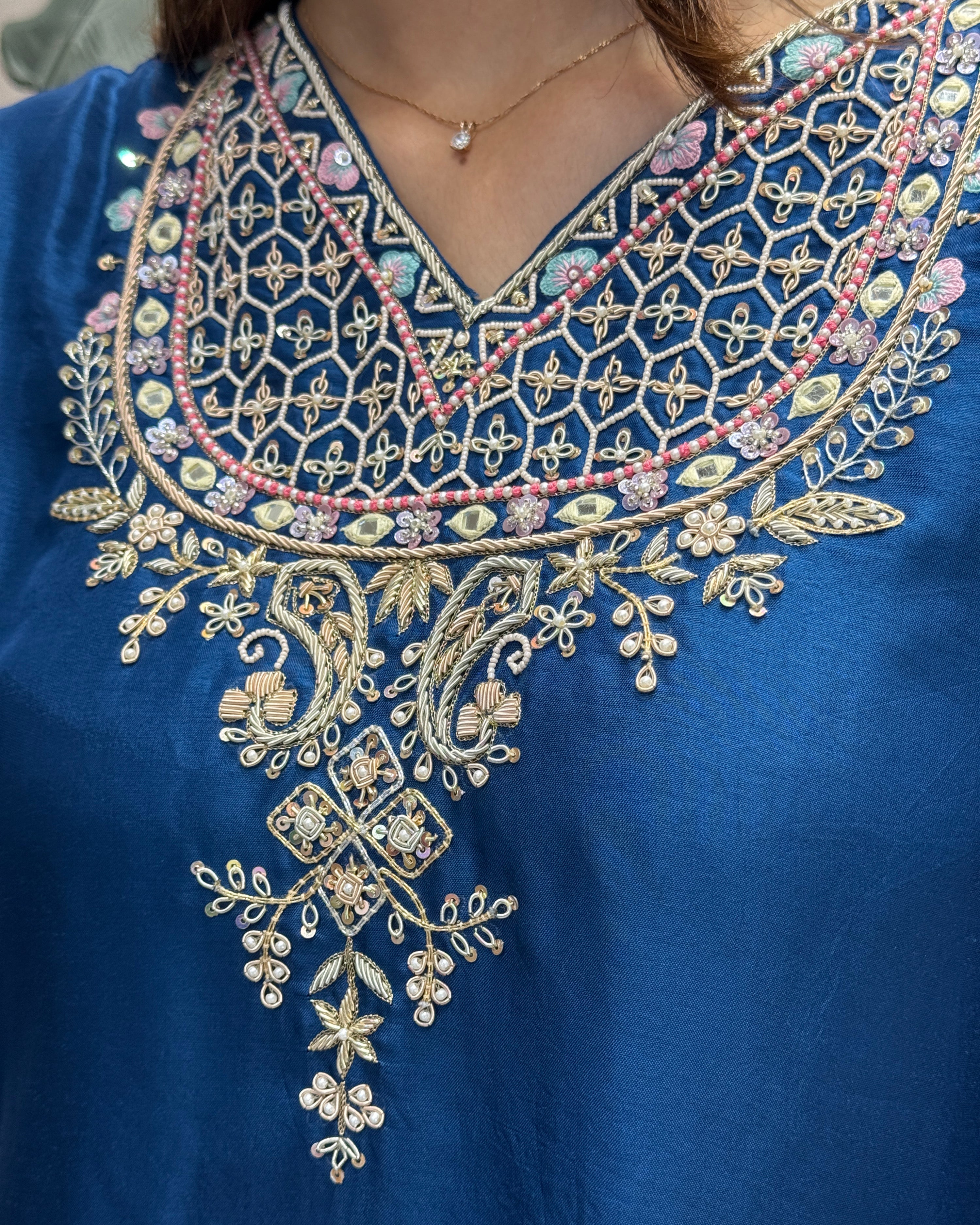Royal Blue Handworked Silk Kurta Set with Dupatta