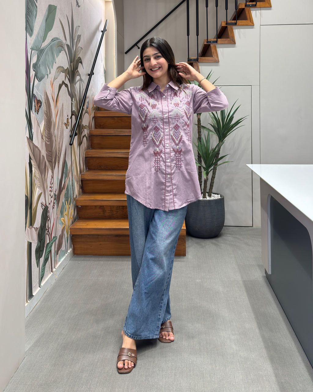 Lavender Embroidered Designer Tunic