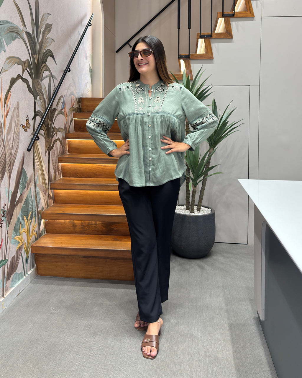 Sage Serenity Embroidered Tunic