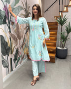 Elegant Floral Threadwork Kurti Set