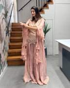 Elegant Blush Pink Handworked Palazzo Suit Set with Dupatta