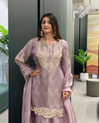 Luxury Full Handwork Mauve Kurta Palazzo Set ✨💜
