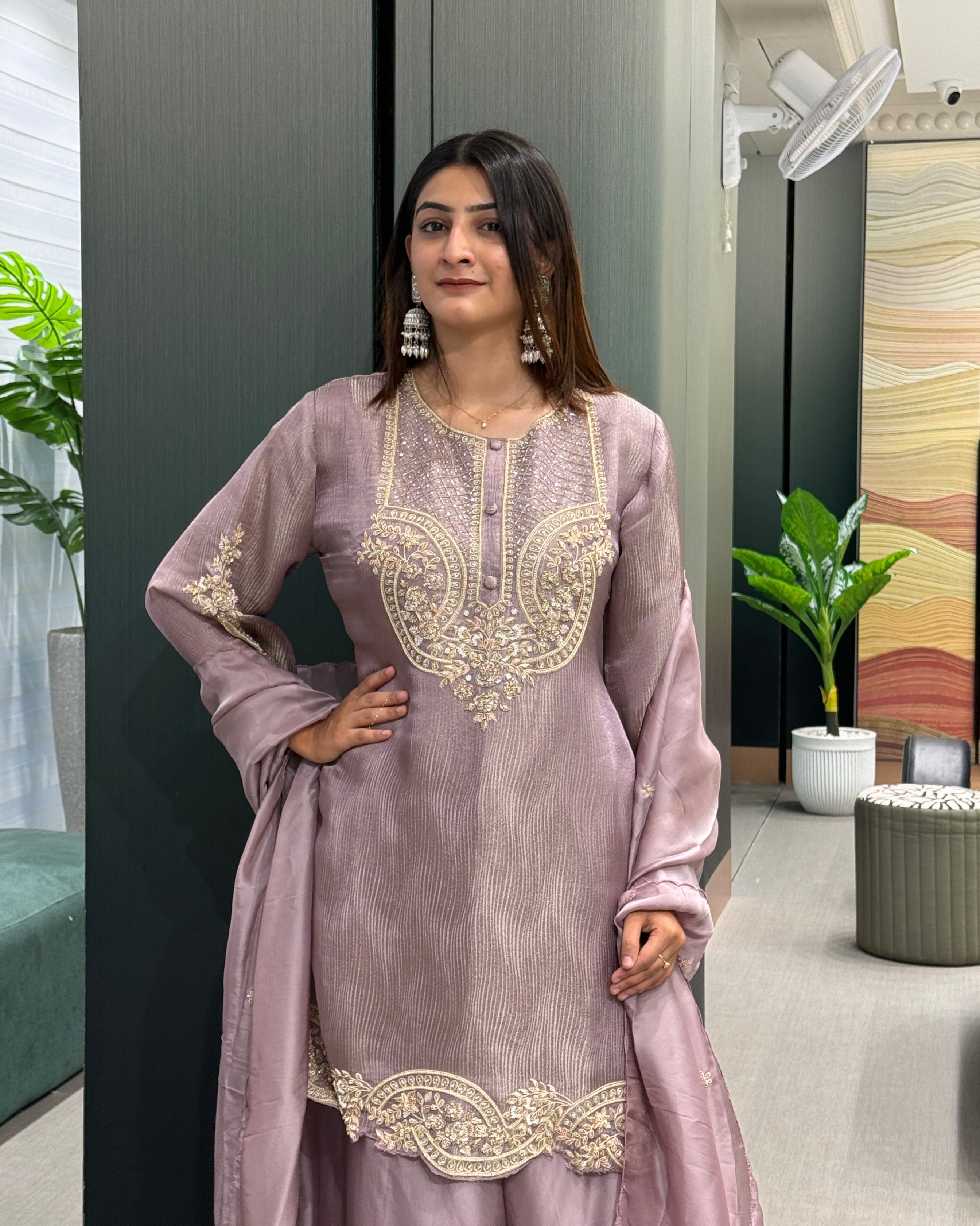 Luxury Full Handwork Mauve Kurta Palazzo Set ✨💜