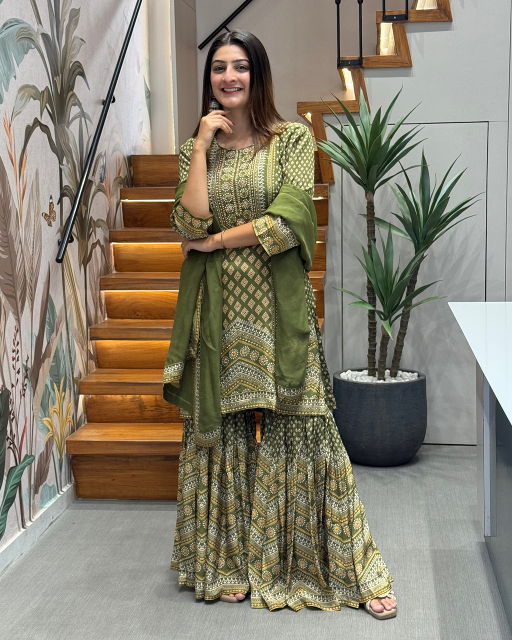 Olive Grace Shimmer Silk Sharara Set
