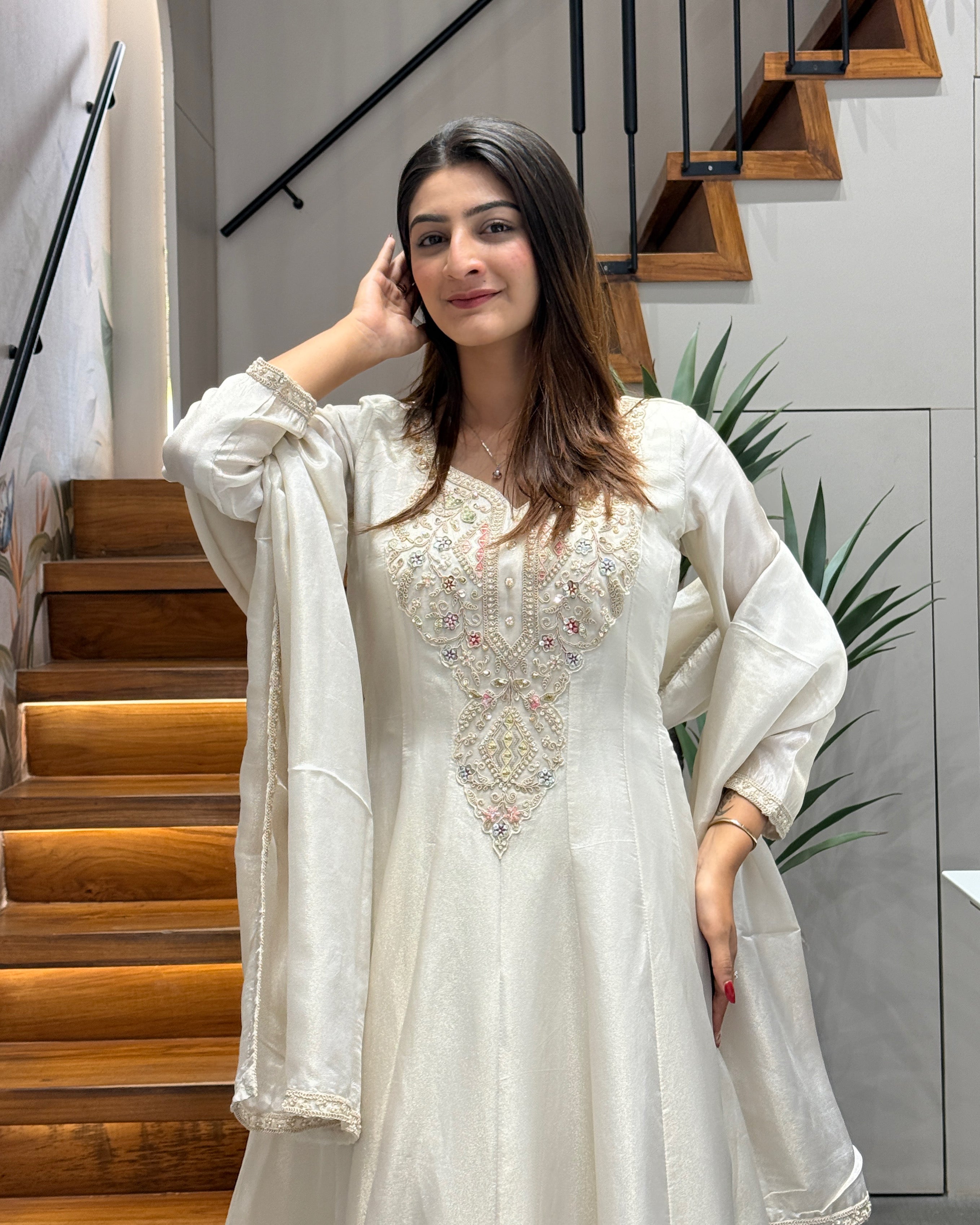 Premium Handworked Silk Kurti Palazzo Set with Dupatta