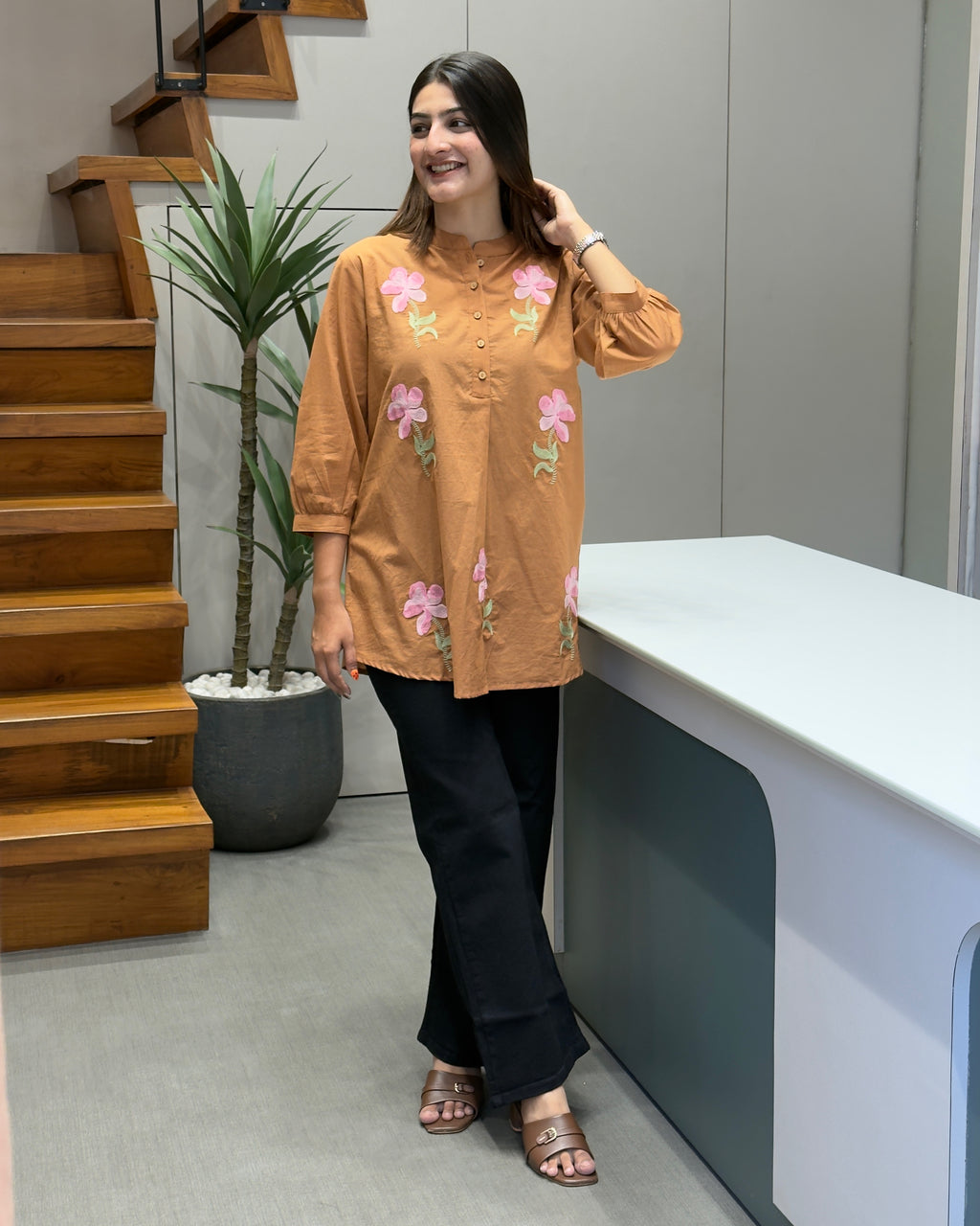 Floral Embroidered Cotton Tunic