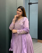 Lavender Handworked Flared Gown Set with Dupatta
