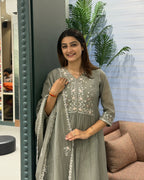 Elegant Embroidered Cotton 3 Piece Set with Plazo