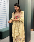 Elegant Golden Beige Handwork Three Piece Suit Set