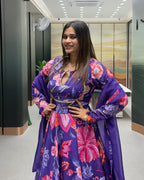 Royal Purple Floral Handwork Gown Set with Dupatta