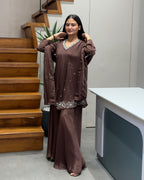 Elegant Chocolate Brown Handworked Three Piece Set