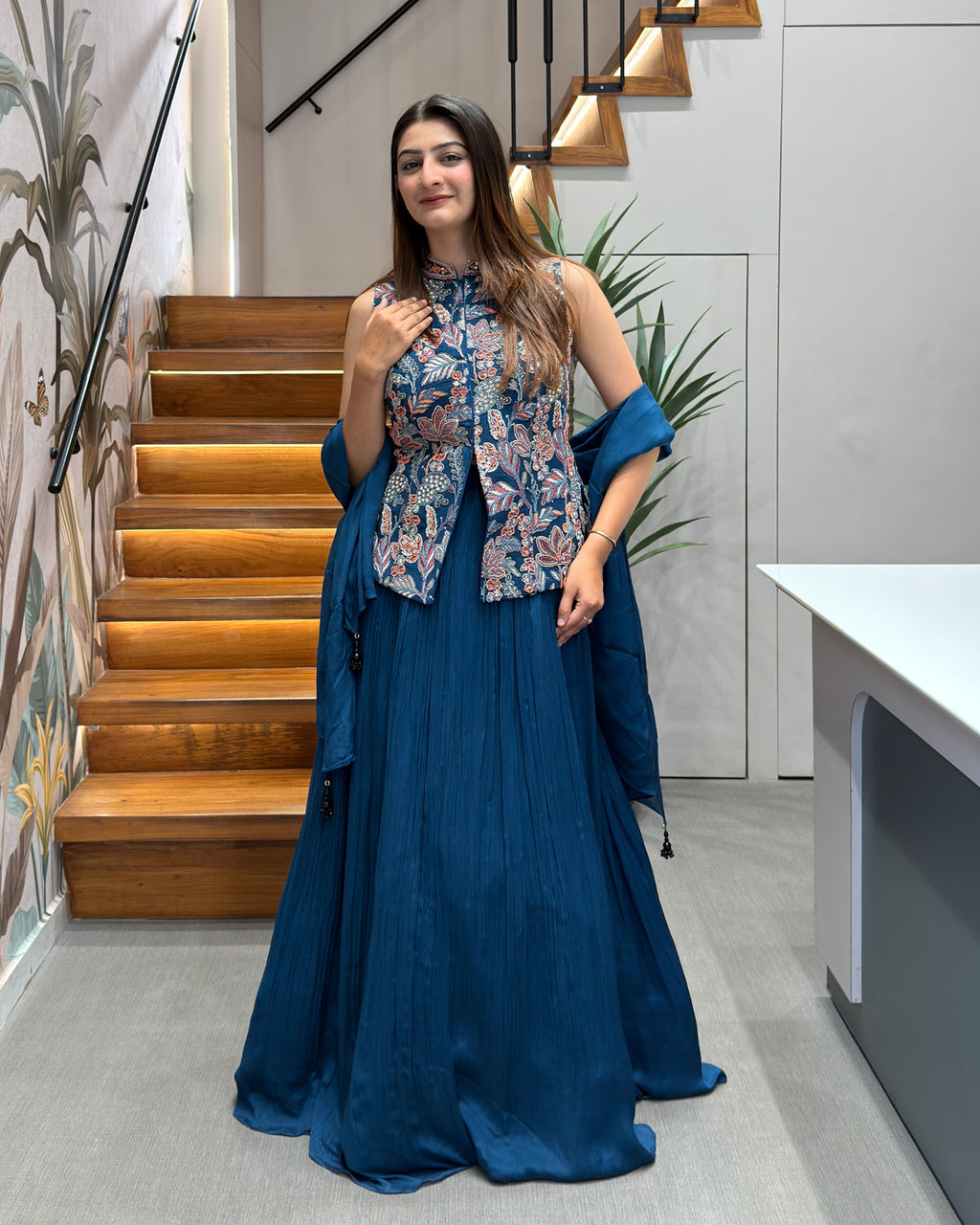 Royal Blue Handworked Lehenga Set with Designer Jacket & Dupatta