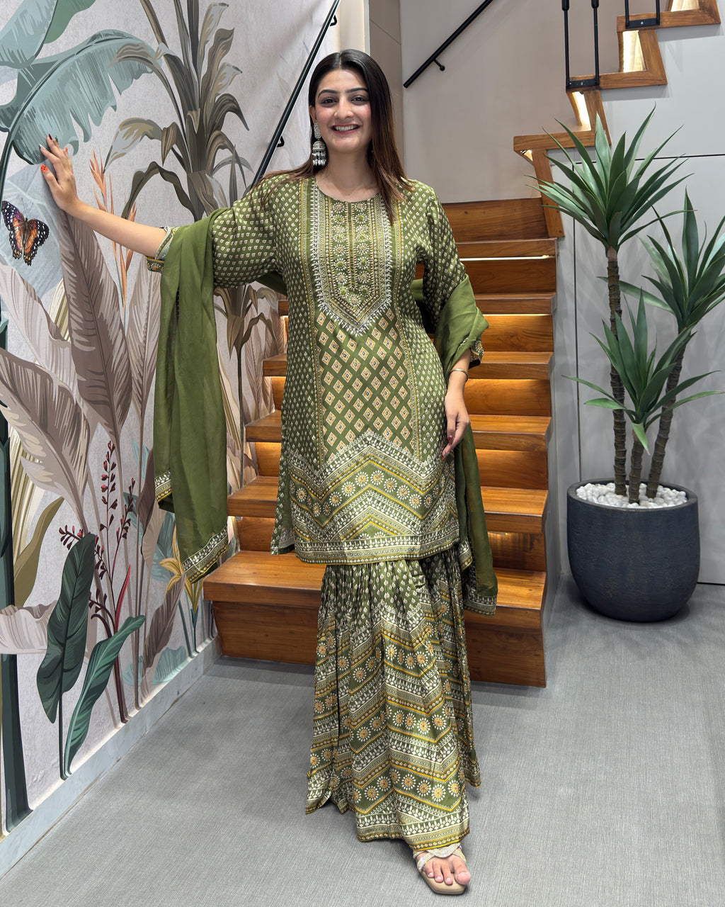 Olive Grace Shimmer Silk Sharara Set