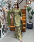 Olive Grace Shimmer Silk Sharara Set