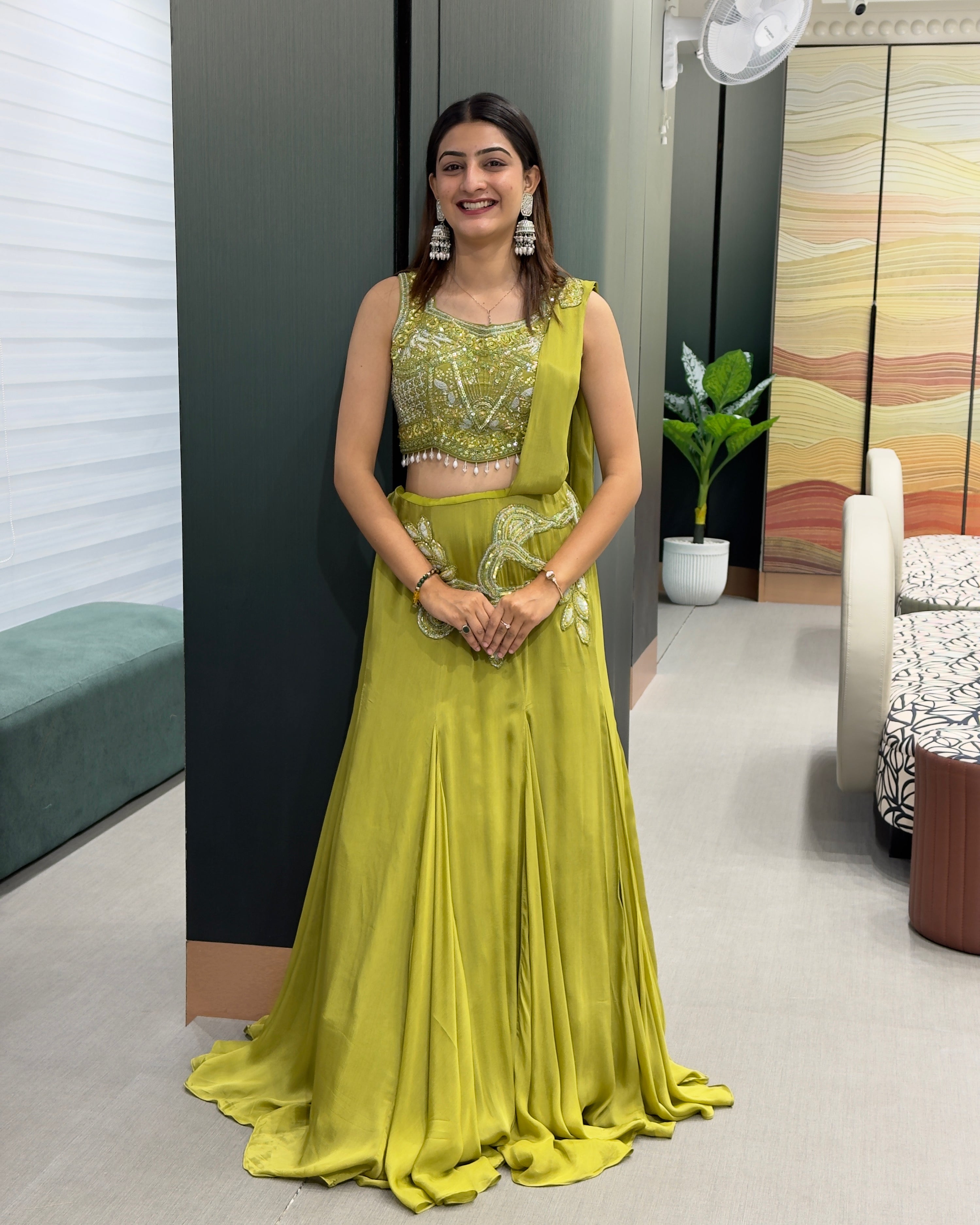 Olive Green Handworked Indo-Western Set
