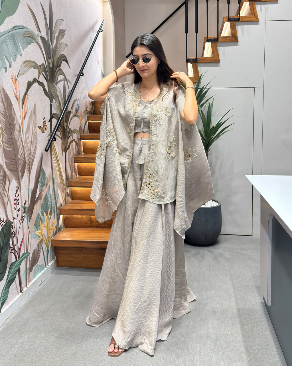 Designer Handworked Cape Style Palazzo Set