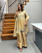 Elegant Champagne Gold Handworked Palazzo Set with Dupatta
