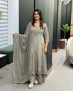 Elegant Chinon Handwork Kurta Plazo Set with Dupatta